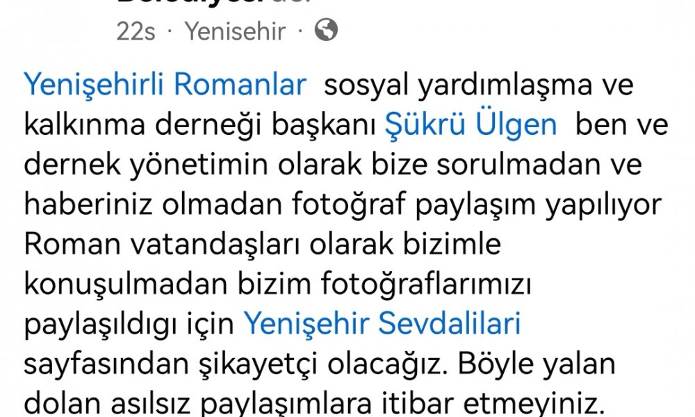 Yenişehir Romanlar Derneği Başkanından Açıklama